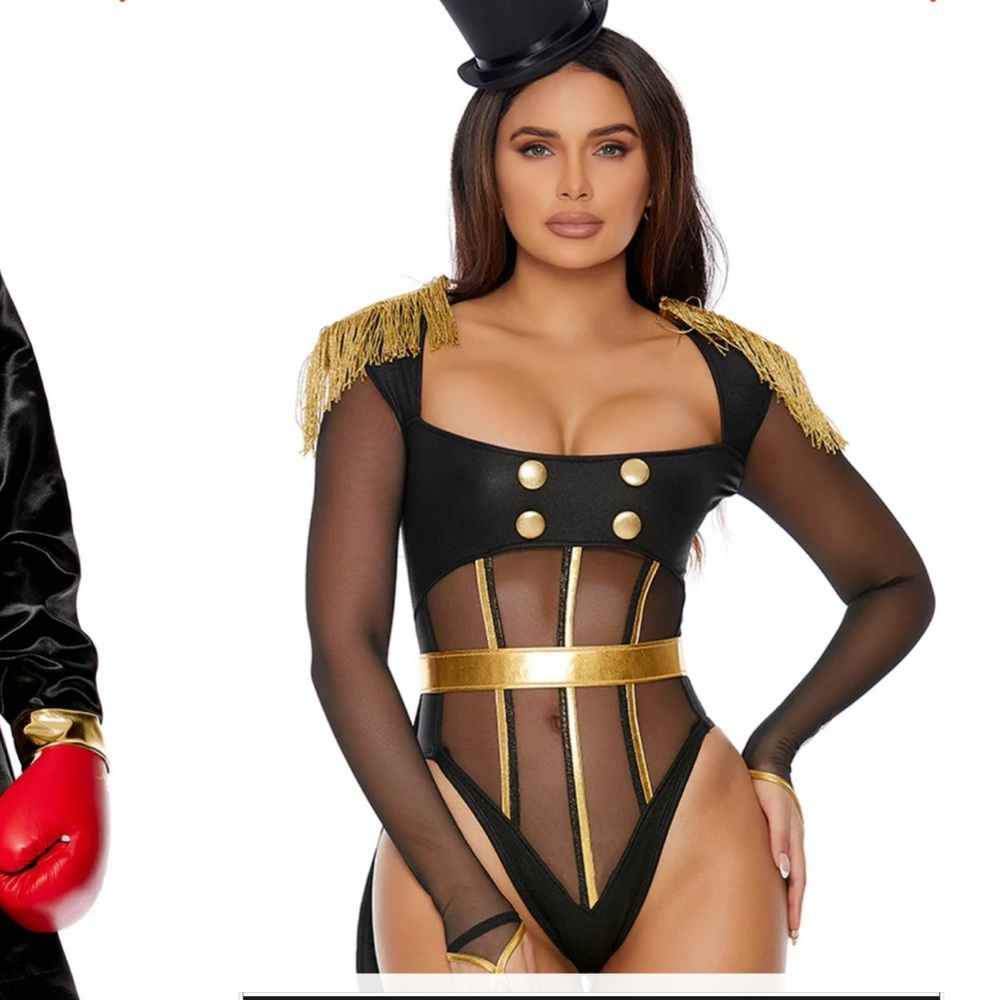 Black and Gold Costume Bodysuit with Top Hat